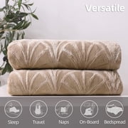 Whale Flotilla Flannel Fleece 90x66 Inch Twin-XL Size Blanket for Bed, Soft Fluffy Velvet Bedspread Coverlet with Decorative Vintage Pattern for All Season, Warm and Lightweight, Champagne