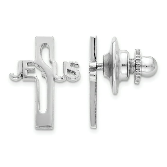 925 Sterling Silver Rhodium-plated Jesus Cross Tie Tac Clip