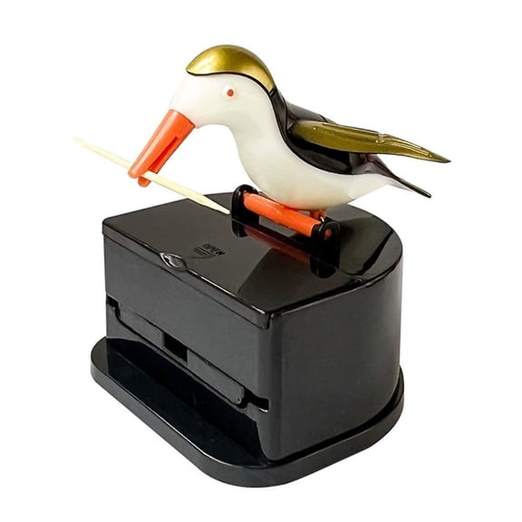 Agiufgs Bird Toothpick Holder Plastic, Automatic Toothpick Dispenser with Desk Accessory, for Dining Table Decoration, Black