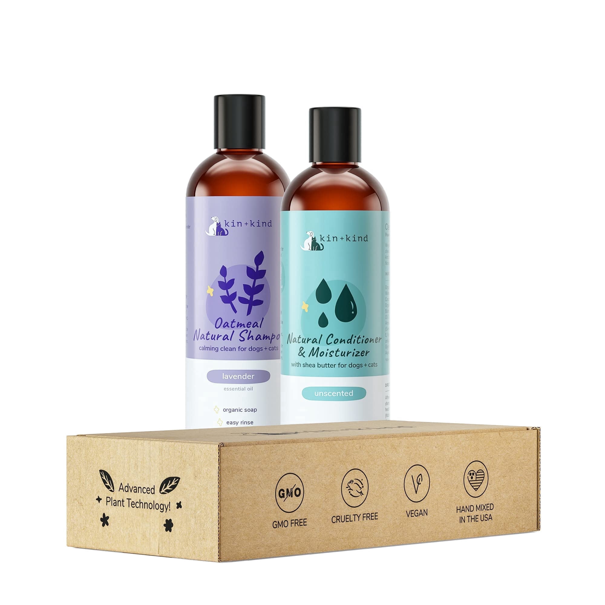 kin+kind Lavender Oatmeal Pet Shampoo + Conditioner for Itchy Dogs and Cats - Pet Natural Shampoo Plus Conditioner (Bundle)