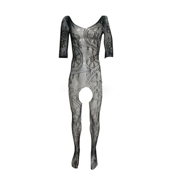 Tao Tao Men Bodystocking Strap Bodysuits Thigh Underwear Fishnet One Piece Pantyhose Tights Footed Bodysuit Black Free Size