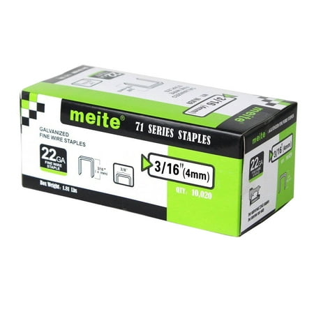 

meite 22 Gauge 3/8-inch Crown 3/16-inch Leg Length Galvanized Fine Wire Staples for Upholstery (10 000 Pcs/Box)