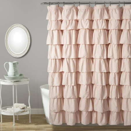 Lush Decor Ruffle Textured Shower Curtain, 72" x 72", Blush, Single
