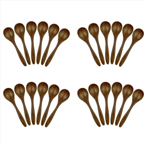 Cucharas de Madera Pequeñas, 24 Cucharas de Sopa Natural de 5.3 Pulgadas Cuchara de Madera de Bambú para Comer, Condimentos Hechos Una Mano Mezclando Servir