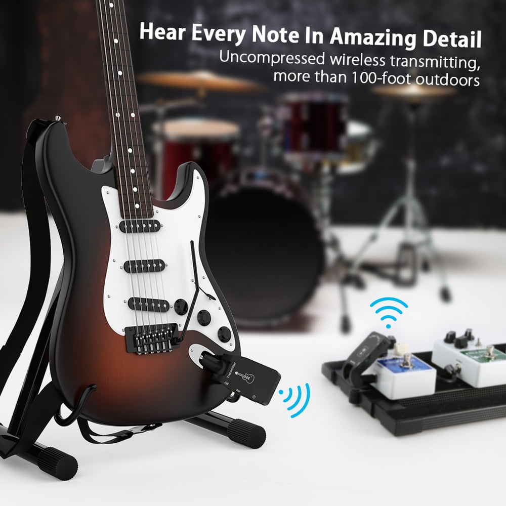 2.4G Wireless Guitar System with 6 Channels, Rechargeable Audio Receiver for Electric Guitar and Bass