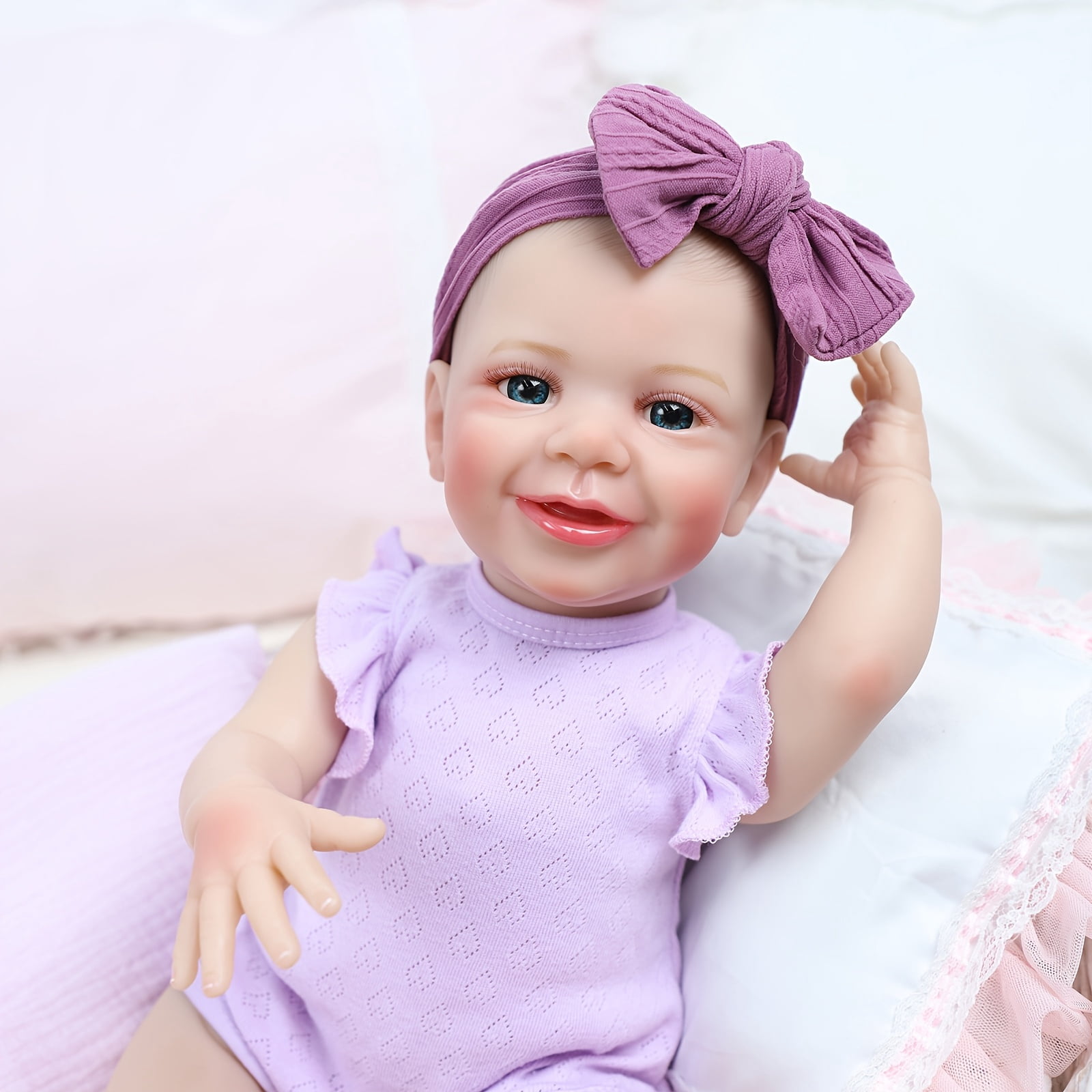 18 Inch Poseable Smiling Reborn Baby Doll Lyssi, Realistic Soft Vinyl Newborn Doll With Full Accessories, Lifelike Baby Doll Toy Gift For Kids Age 3+