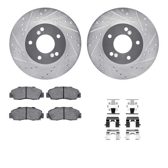 Dynamic Friction Company Front Brake Rotors-Drilled and Slotted-Silver with 5000 Advanced Brake Pads includes Hardware 7512-59313