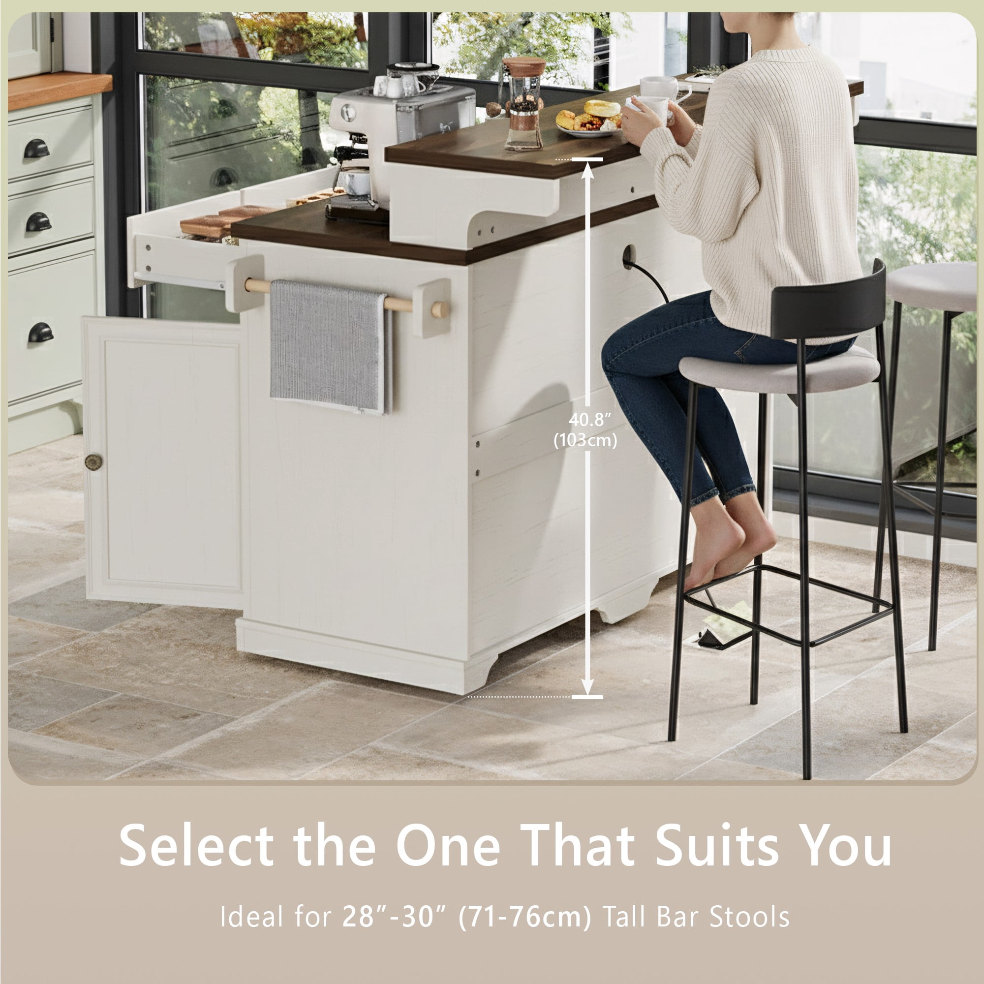 Homy Casa 52" Farmhouse Kitchen Island Cart with Power Outlet, Rolling Storage Cabinet, White
