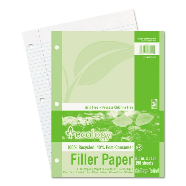Papel de relleno Pacon Ecology College rayado, 150 hojas