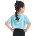 thumbnail image 2 of Yeahdor Kids Girls Short Sleeve Hooded Crop Top Solid Color Sports Running Jogging Tops Light Blue 6, 2 of 7