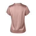 thumbnail image 5 of CYMMPU Women's Summer Solid Color Satin Button V Neck Top, Casual Short Sleeve Lightweight Elegant Blouse for Women Pink M, 5 of 6