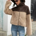 thumbnail image 5 of fartey Sherpa Jacket Women Color Block Lapel Fleece Jacket Outwear Cropped Long Sleeve Zip Up Fall Coat Top, 5 of 8