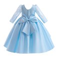 thumbnail image 3 of Sngxgn Girls Dresses Long Sleeve V Neck Ruffle Tiered Casual Party Dress(Blue,140), 3 of 9