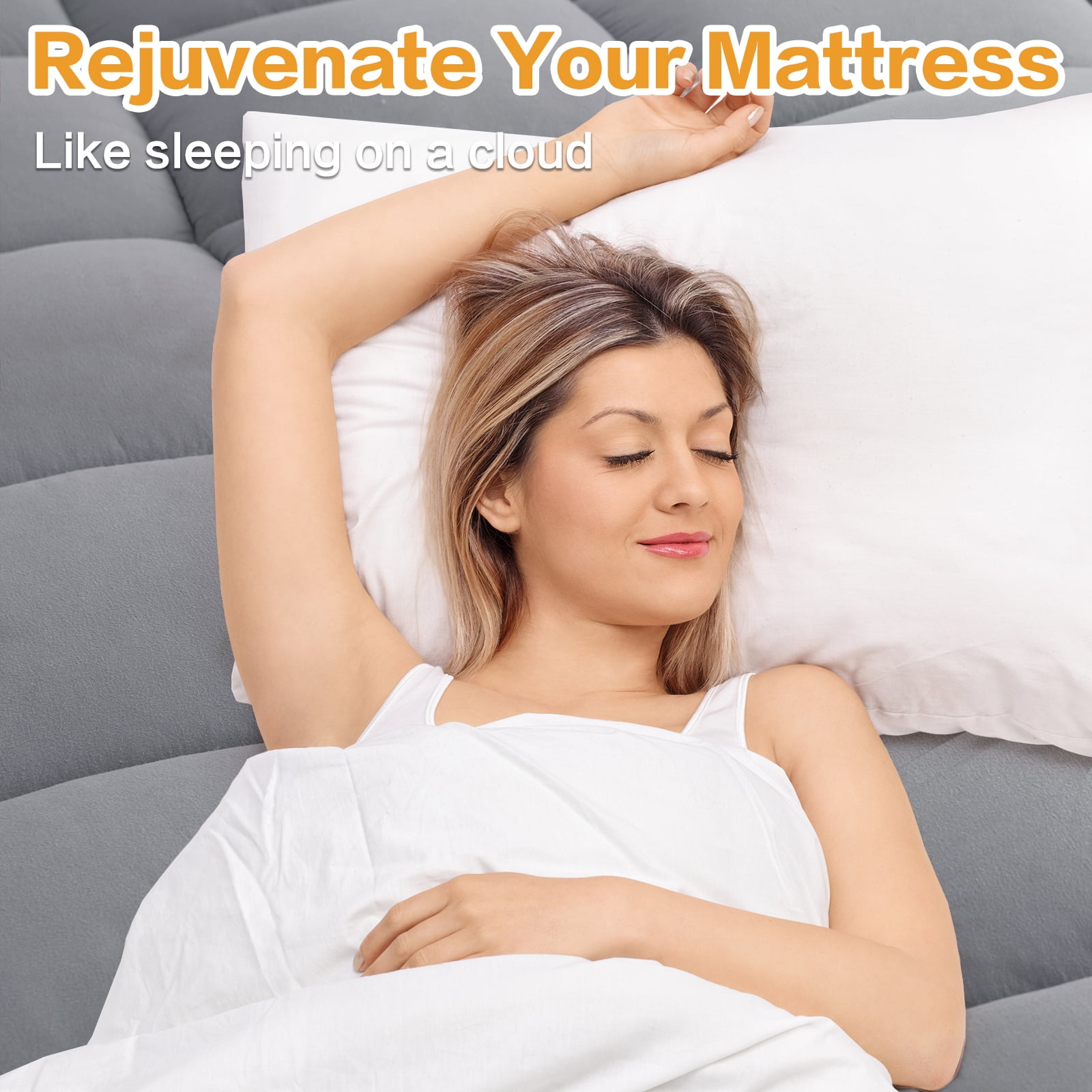 EMONIA 100% 400TC Mattress Topper Cal King for Back Pain Relief,900GSM Pillow Top Mattress Pad, Cooling Mattress Cover w8-21" Deep Elastic Pocket, ultra-soft Noiseless Washable (Light Gray,CalKing)