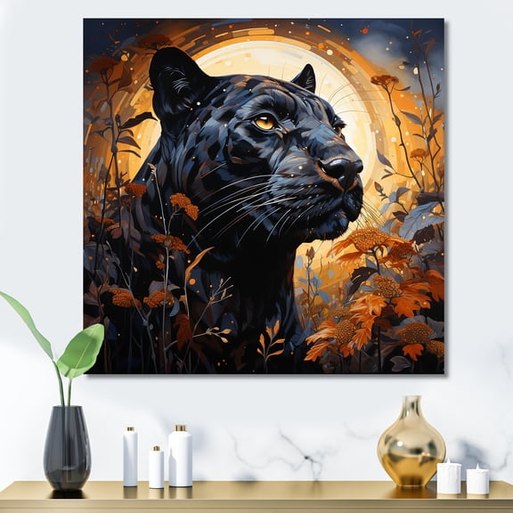 Designart "Majestic Black Panther In Moonlight" Animals Panther Wall Art Living Room