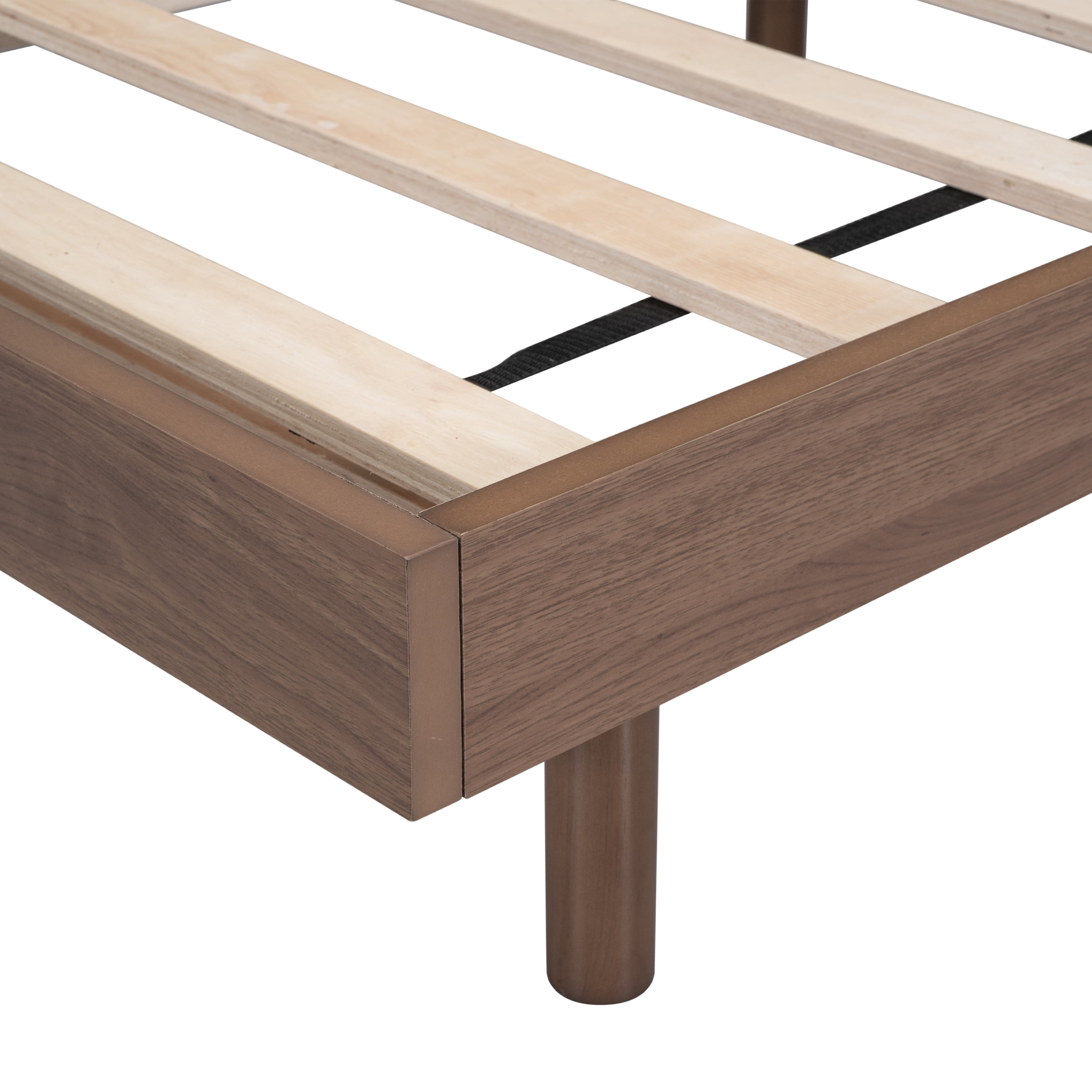 Miniyam Full Platform Bed , Low Profile Wooden Bed with Slats, No Box Spring Needed, Modern Design for Teen, Walnut