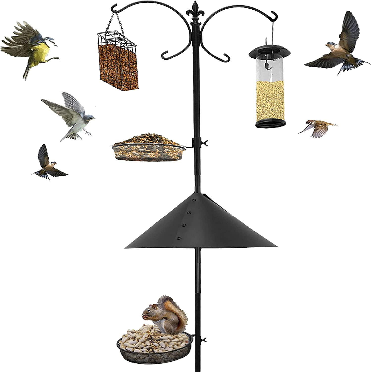 EasyGo Products Squirrel Proof 81" Tall Bird Feeder Dome with 2 Bird Feeders, Black