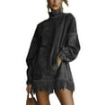 thumbnail image 2 of Women's Dress Long Sleeve High Neck Loose Fit Solid Color Suede with Pockets and Tassel Detail Midi Dress for Spring Fall,Dark Gray,S, 2 of 7