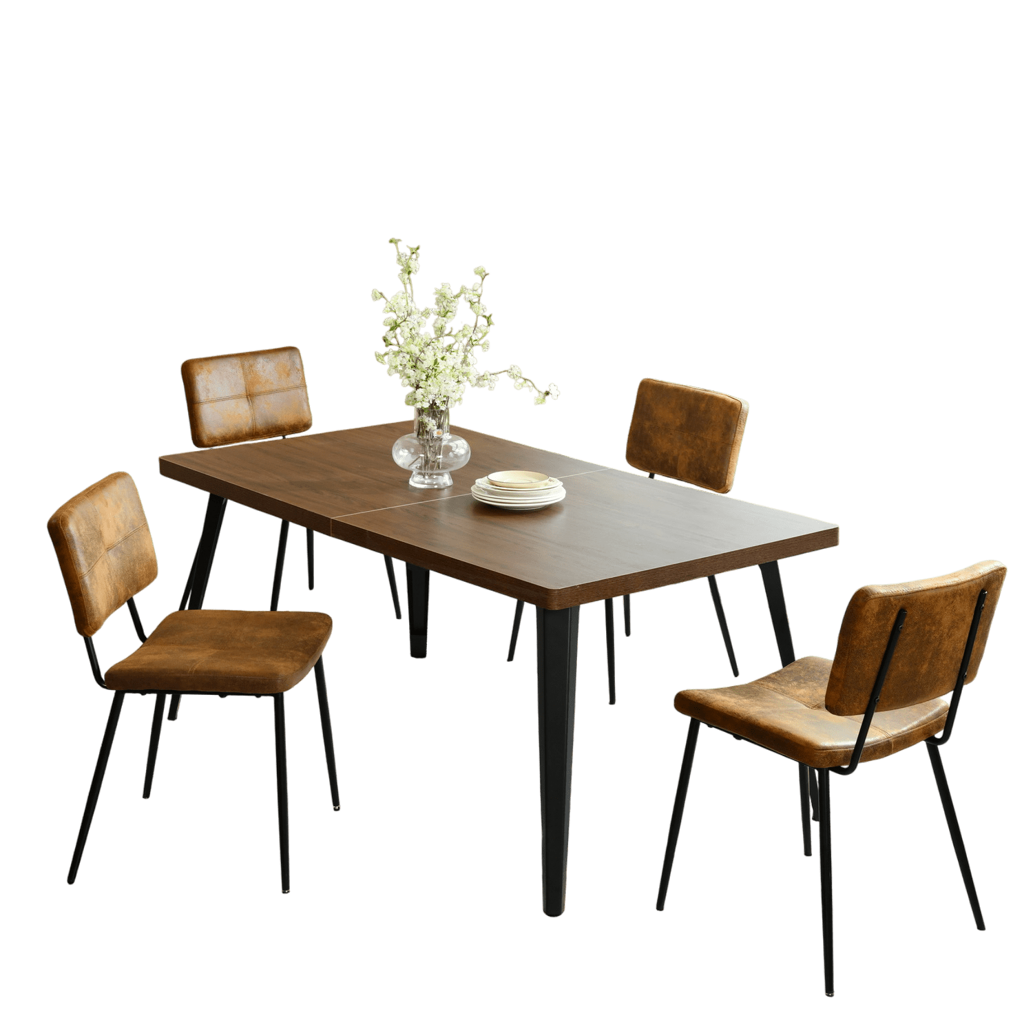 Homy Casas 5 Pieces Faux Suede Chair Dining Set - Faux Walnut