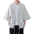 thumbnail image 1 of Abrigo de kimono japonés para hombre, cárdigan suelto de manga 3/4 con frente abierto, T, 1 of 4