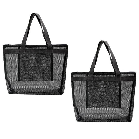 WEAVILUX 2-Pack Black Mesh Beach Tote Bags for Women, Lightweight Stylish Hollow Design, Ideal for , Travel, and Daily Use