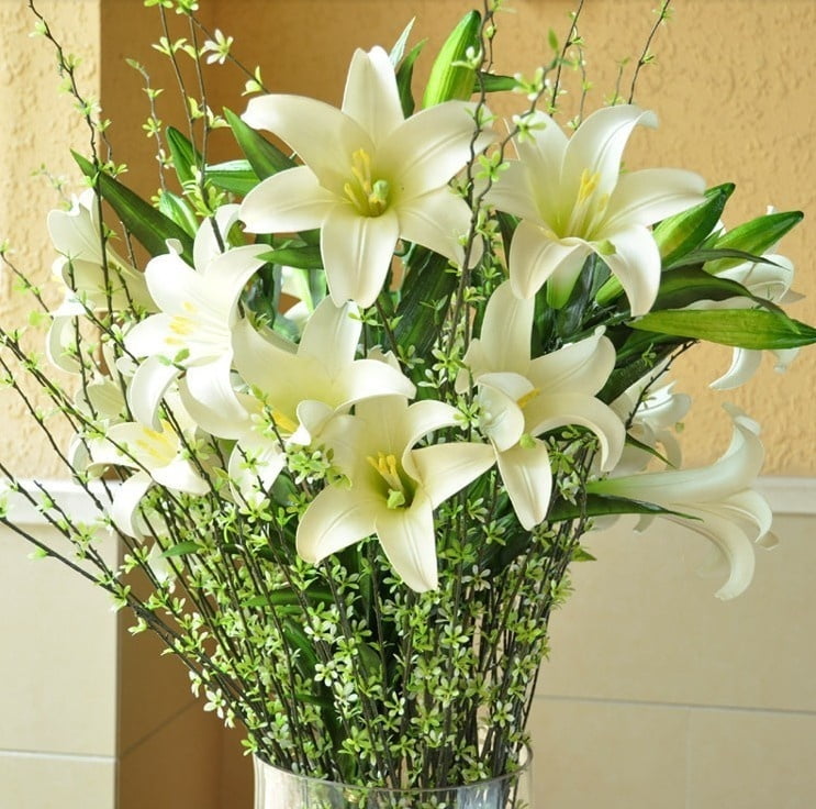 2018 New Vivid 5 Heads Pu Artificial Lily Silk Decorative Flower