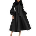 thumbnail image 2 of Mrasaso Flash Deals Dresses for Women 2024 Women Versatile Fashion Long Sleeved Waist Retraction Solid Split 7/4 Sleeve Waist Wrapped Large Hem Long Dress Women's Casual Dresses, 2 of 8