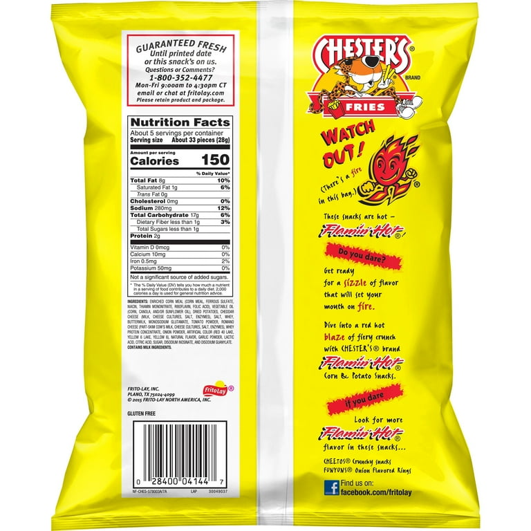 Chesters Flamin' Hot Fries Snacks, Corn and Potato Snacks, 5.25 oz