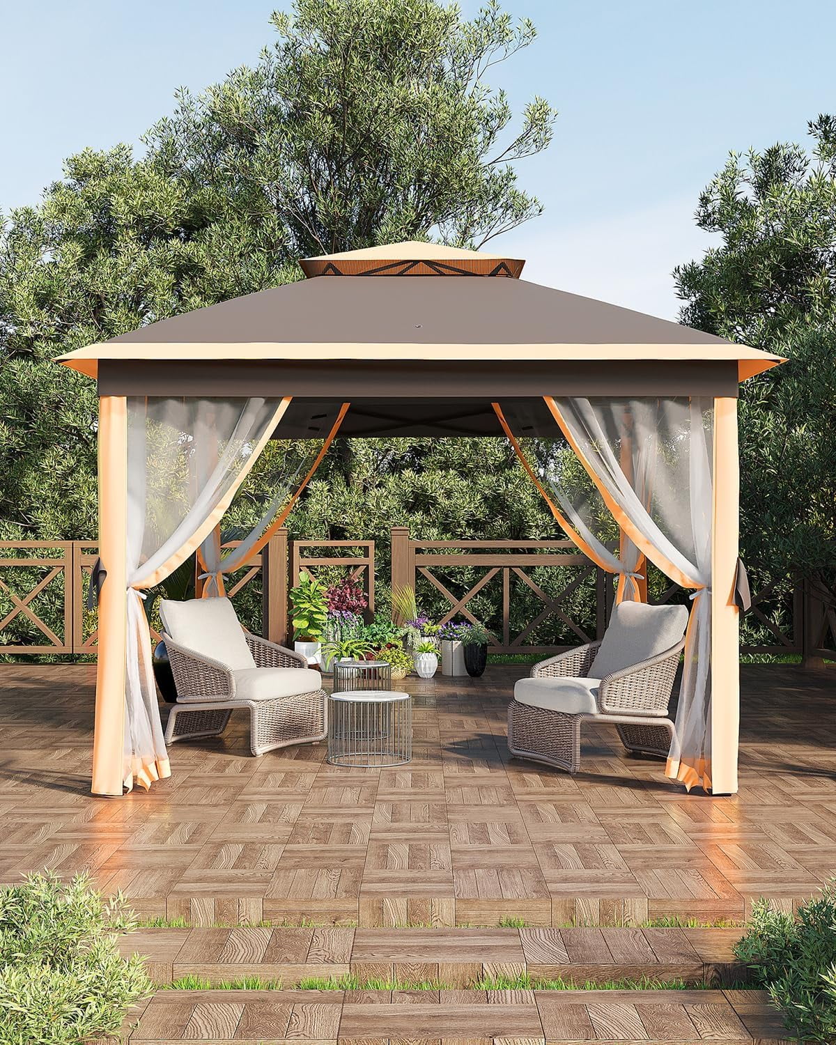 Outdoor Patio Gazebo 11x11,Gazebo with 4 Sidewalls & Metal Frame,Waterproof & Sun-Resistant Heavy Duty Party Tent & Shelter with Nets for Backyard Garden Lawn
