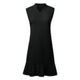 thumbnail image 6 of Women's Solid Color Casual Sleeveless V Neck Ruffled Dress Tunic Dress Long Sleeve Cute Womens Dresses for Summer Petite Summer Dresses Womens Floral Maxi Dress Top Dress Women Midi Dresses Casual, 6 of 7