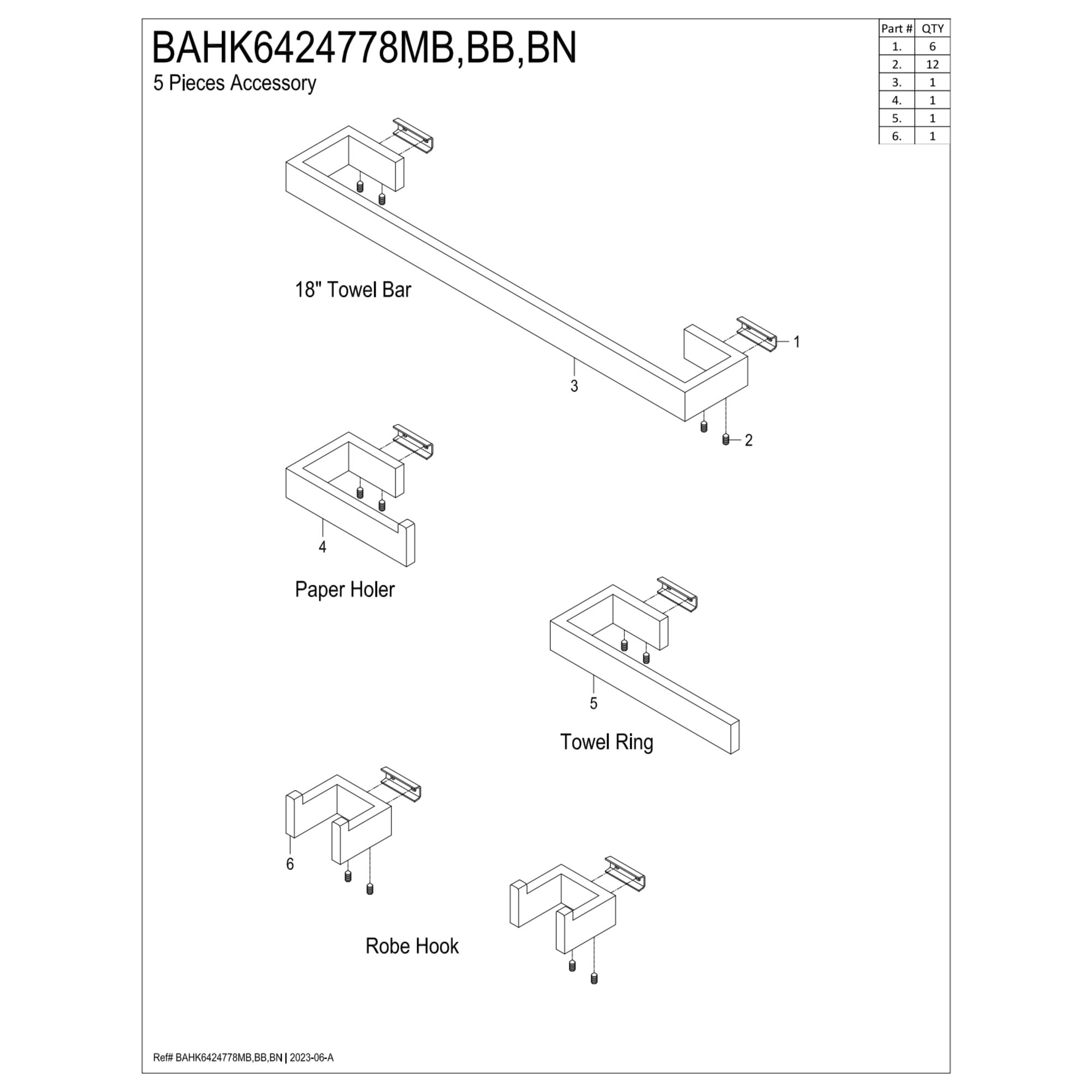 Kingston Brass BAHK6424778BN Lasdun 5-Piece 18" Towel Bar Bathroom Accessory Set, Brushed Nickel