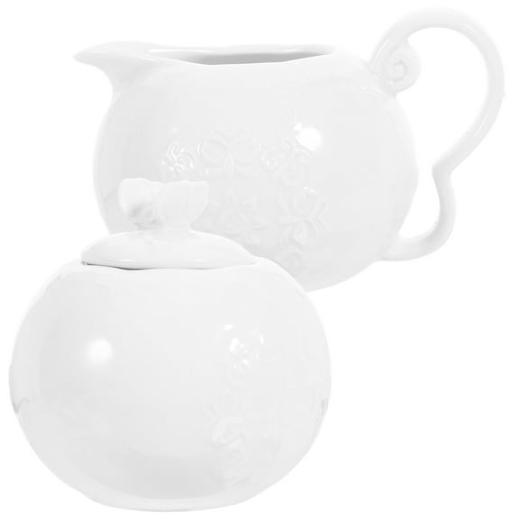Ceramic Creamer and Sugar Jar Set with Lid and Spoon - Coffee and Tea Serving Set for Kitchen and Dining