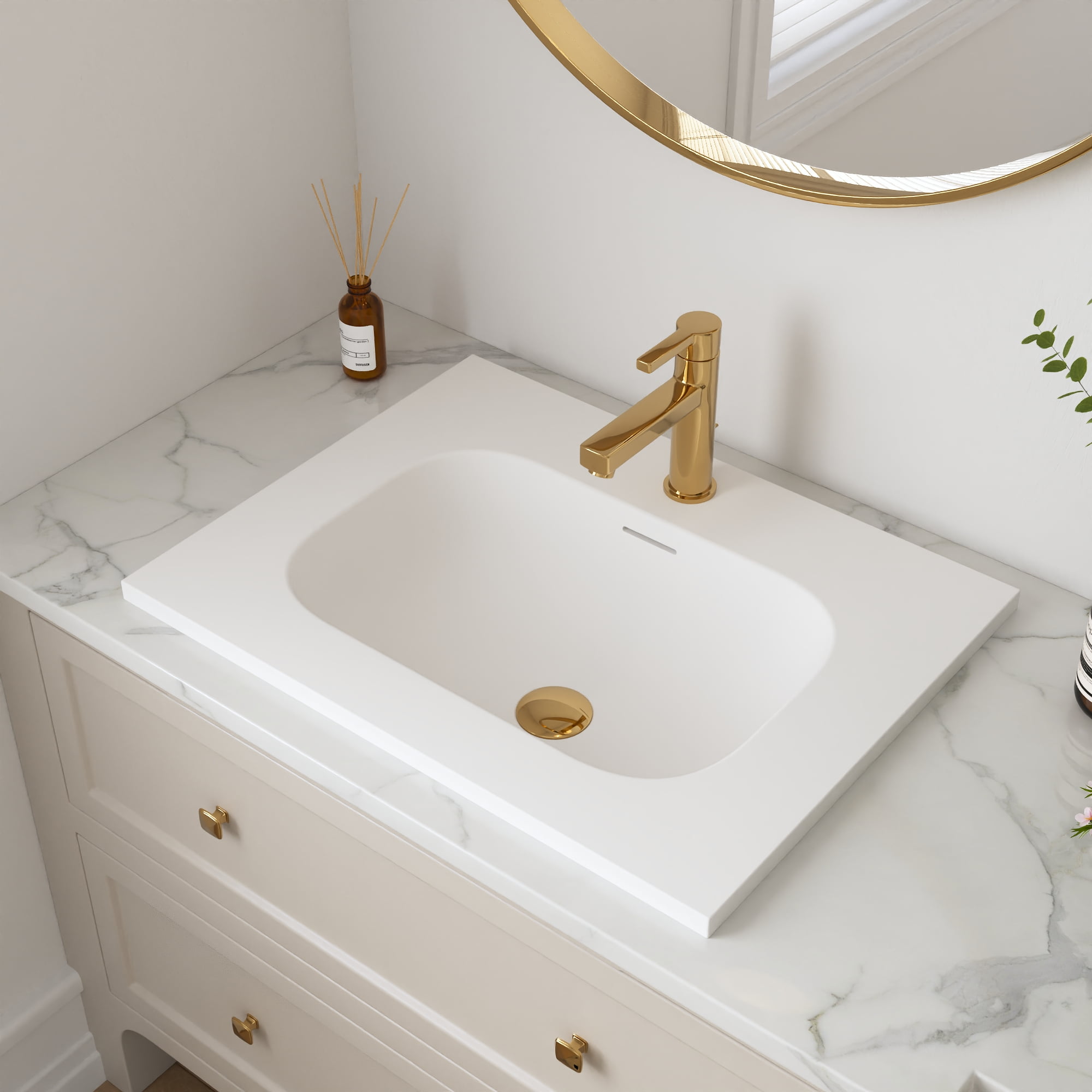 Sleek 24 in. x 18 in. Drop-In Bathroom Sink In White Acrylic with Overflow and Single Faucet Hole