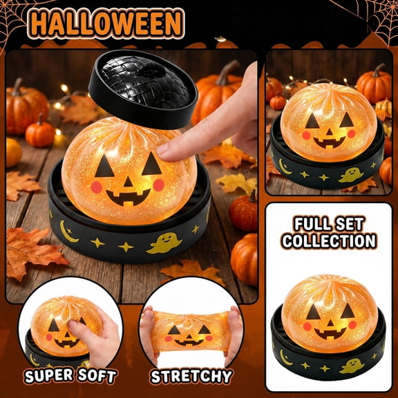 Halloween Jack-o'-lantern Dumpling Squishy with Steamer, Slow Rising Stress Ball Fidget Toy