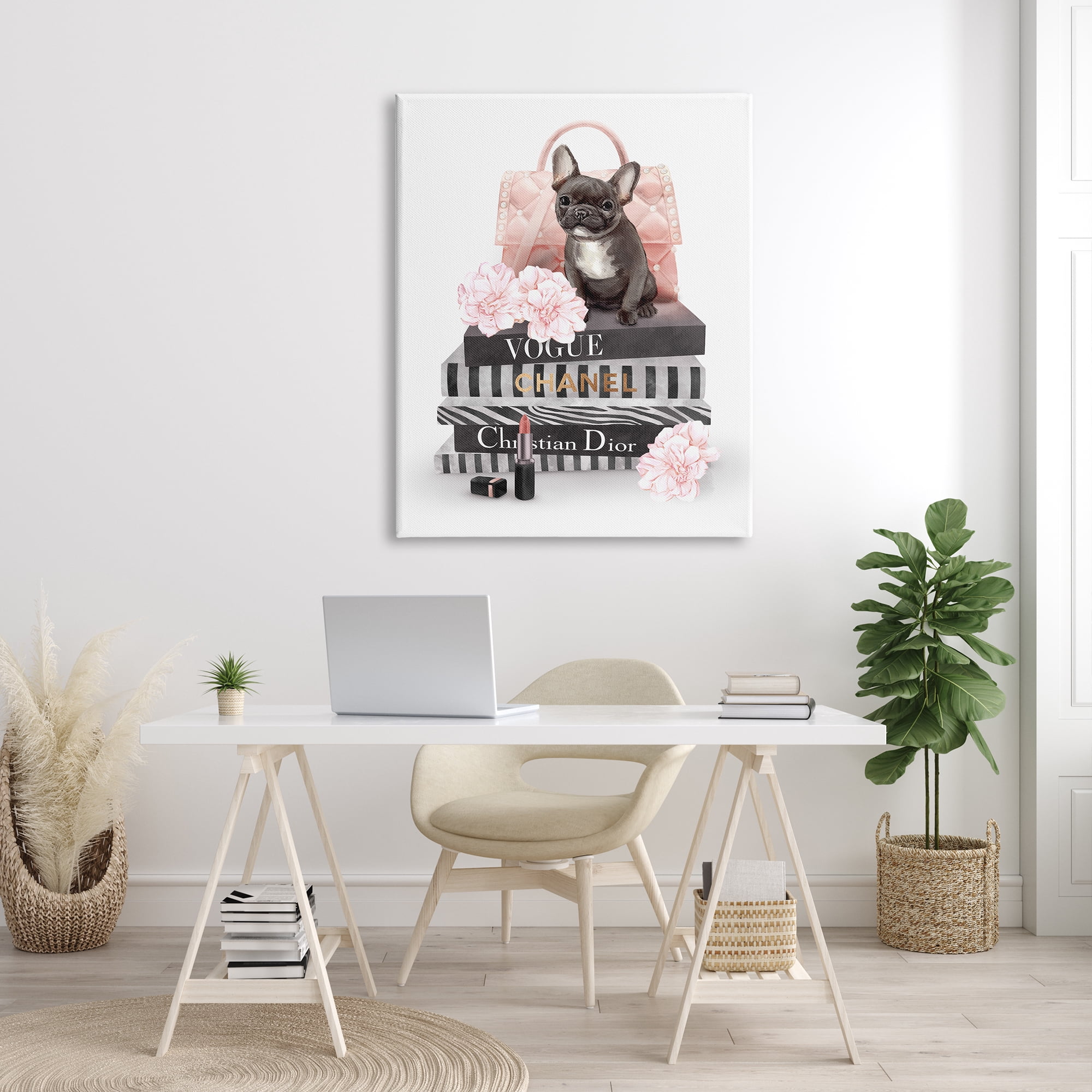 Stupell Industries French Bulldog Pink Peonies Glam Fashion Bookstack, 36 x 48, Design by Ziwei Li
