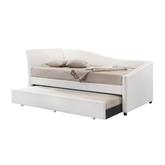 Leatherette Twin Size Daybed and Trundle with Sloped Back, White