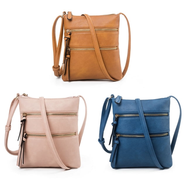 Bolso bandolera mujer, bolsillo mediano con cremallera y correas ajustables, bolso bandolera mujer piel suave Azul Marino+Marrón+Rosa Claro