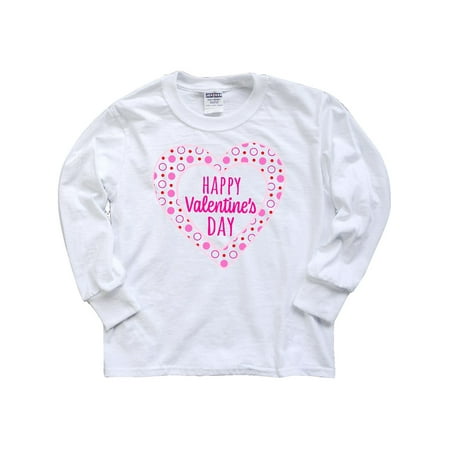 Happy Valentine's Day Pink Hearts and Dots Youth Long Sleeve