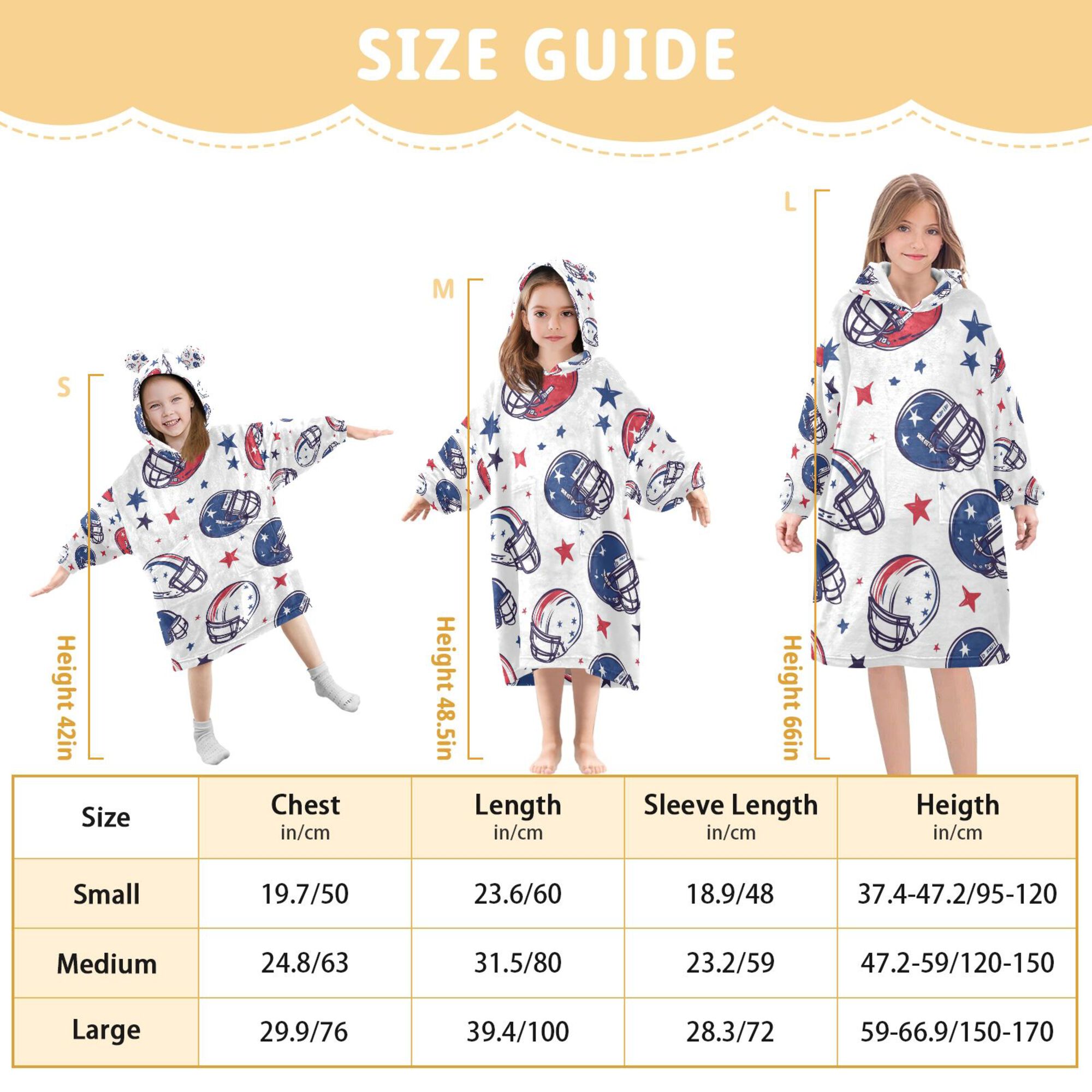 FORMRS Wearable Blanket Hoodie with Sleeves for Kids Cozy Flannel Sweatshirt, Cartoon American Football Helmets