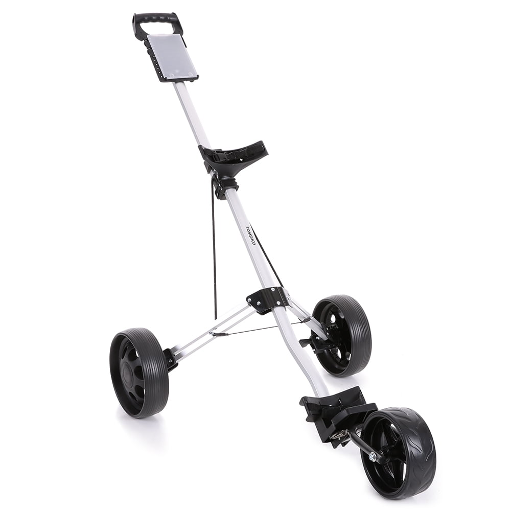TOMSHOO Foldable 3 Wheels Aluminum Push Pull Golf Cart Trolley with