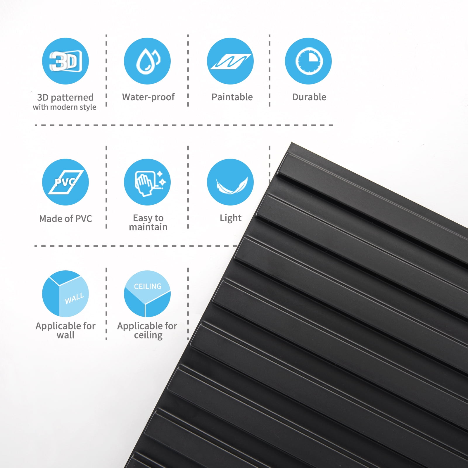 Art3d 19.7"x19.7" Black PVC 3D Slat Wall Panels, 12 Pieces Pack