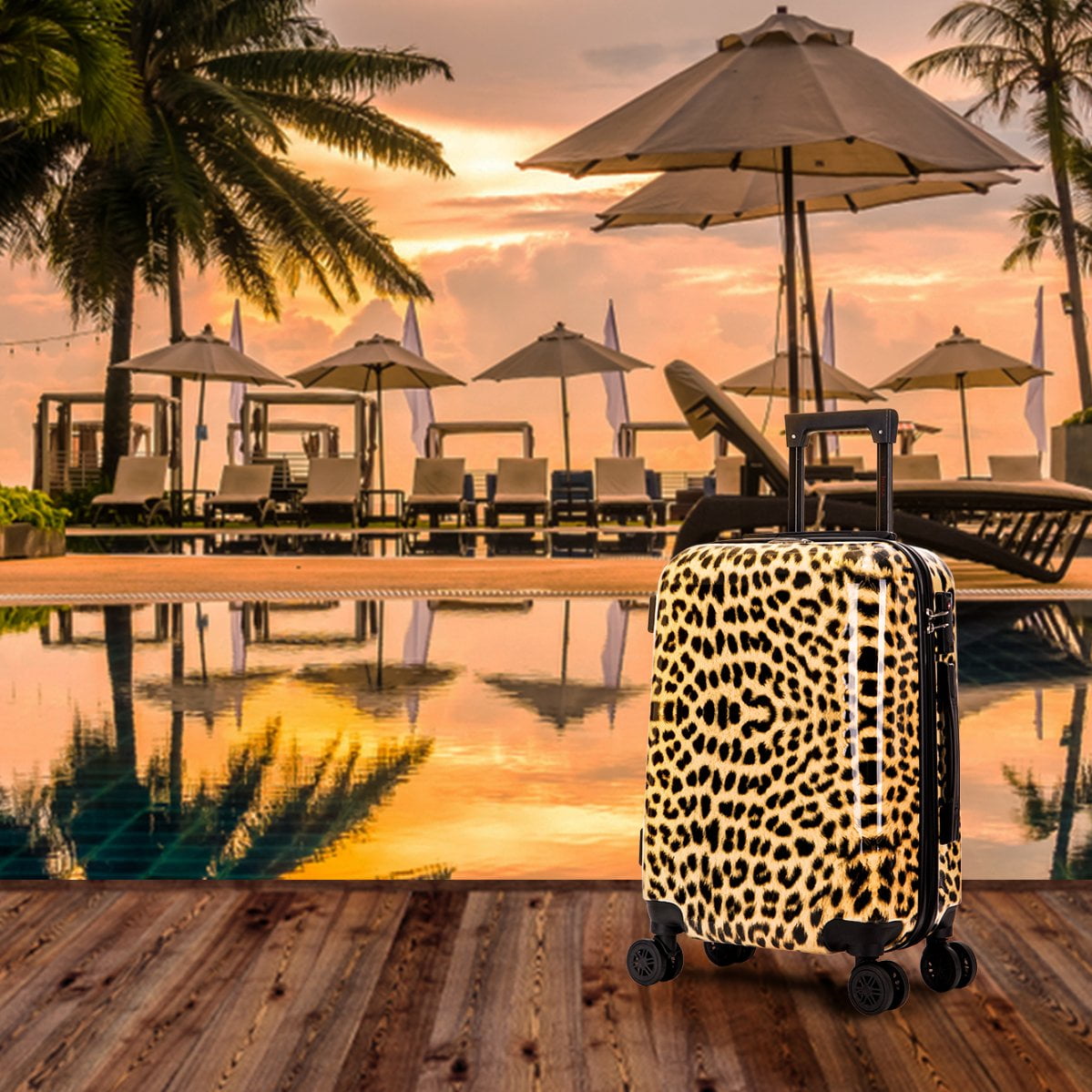 InUSA Print 20" Hardside Checked Luggage with Spinner Wheels, Handle and Trolley, Cheetah