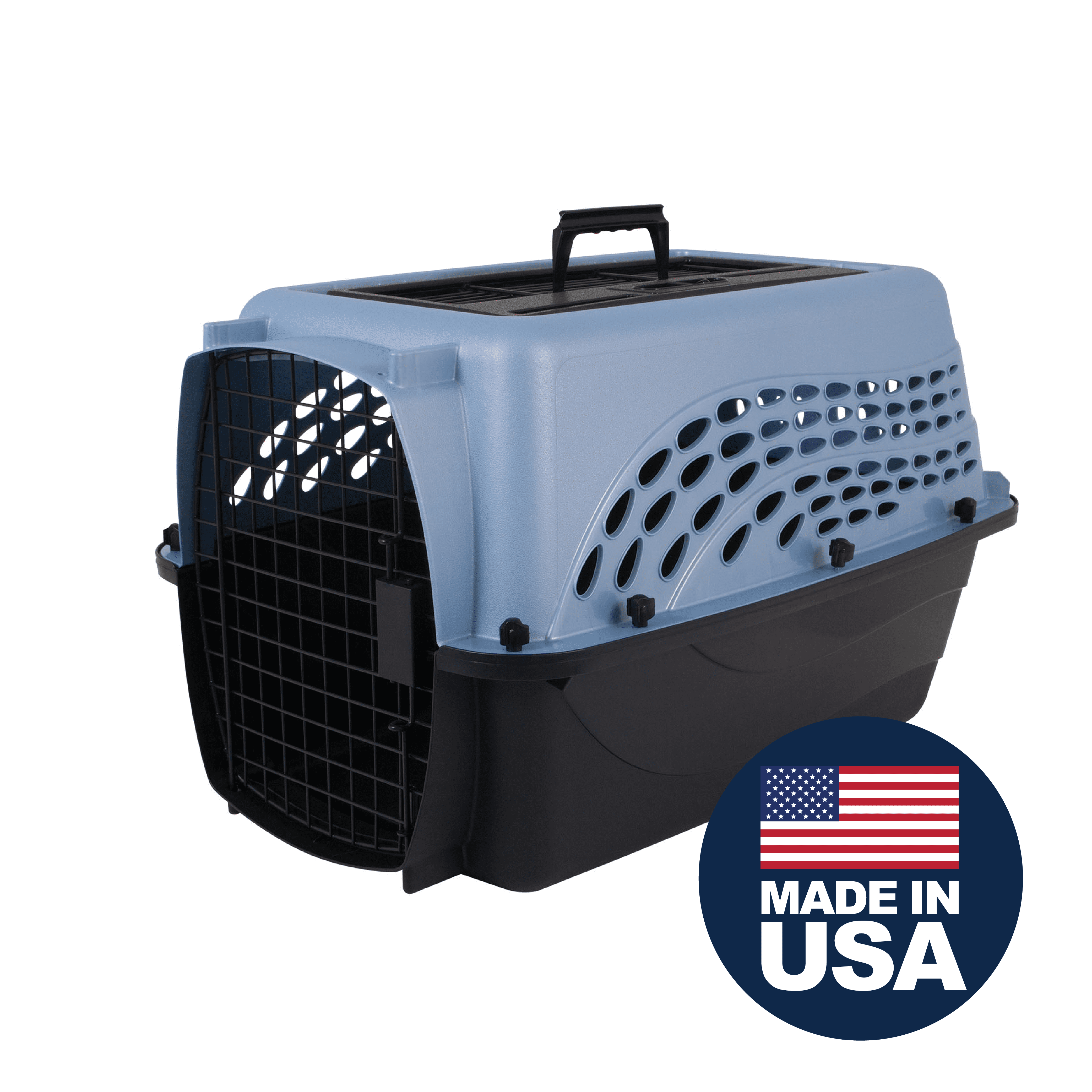 Petmate Plastic Carrier for Dogs & Cats, 2 Door Top Load Travel Kennel, Blue, for Dogs & Cats up to 15 lbs, Medium, 24" x 14.50" x 16.76"