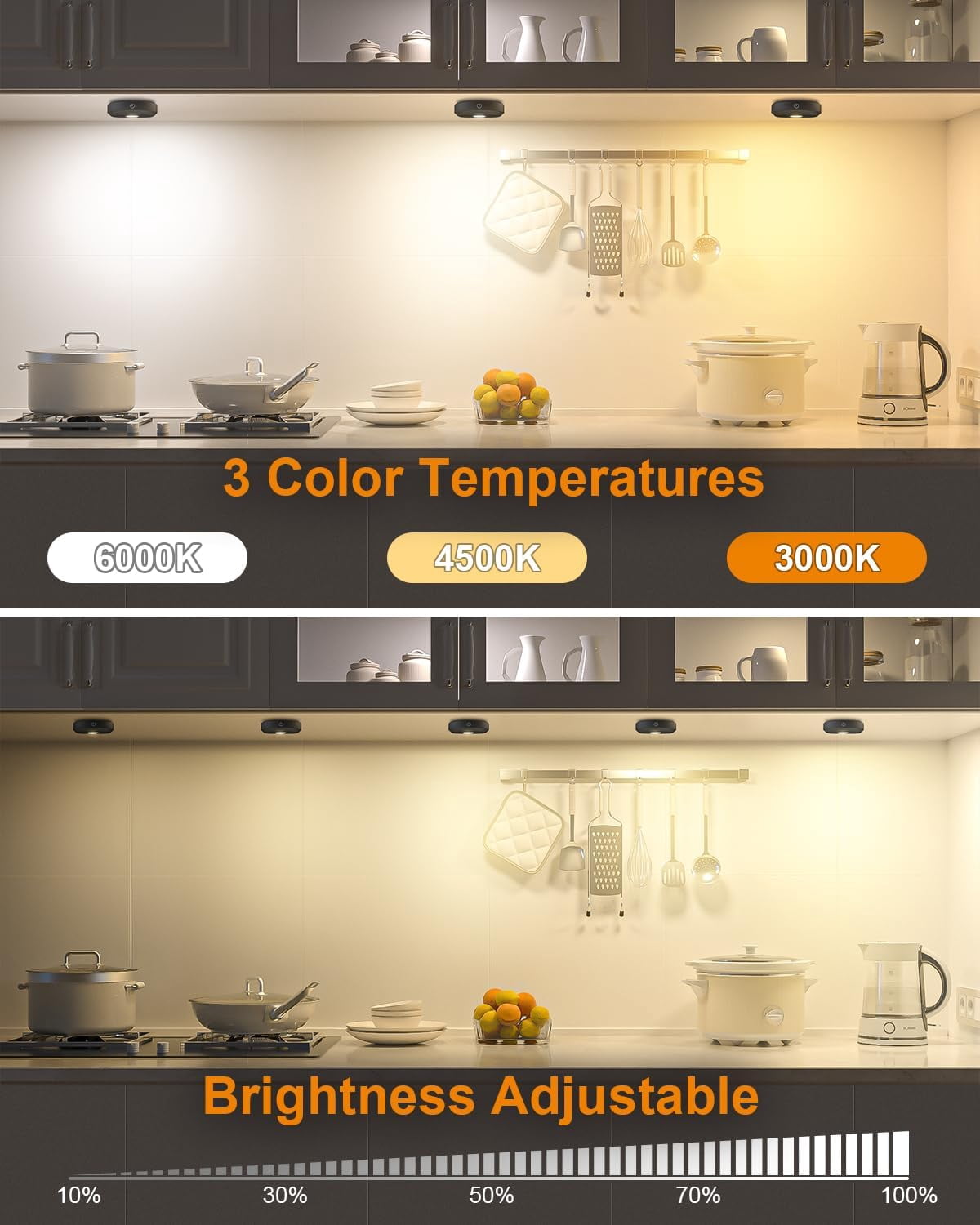 Puck Lights with Remote Control,3 Colors Under Cabinet Lighting Wireless,Rechar able Battery LED Tap Light,Timer Function Stick On Lights for Kitchen,Cabinet,Counter,Closet, Shelf,3 Pack