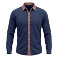 thumbnail image 7 of COMVALUE Men's Linen Shirt Long Sleeve Button Down Collar with Contrast Placket Regular Fit Casual Beach Tops (Navy, M), 7 of 7