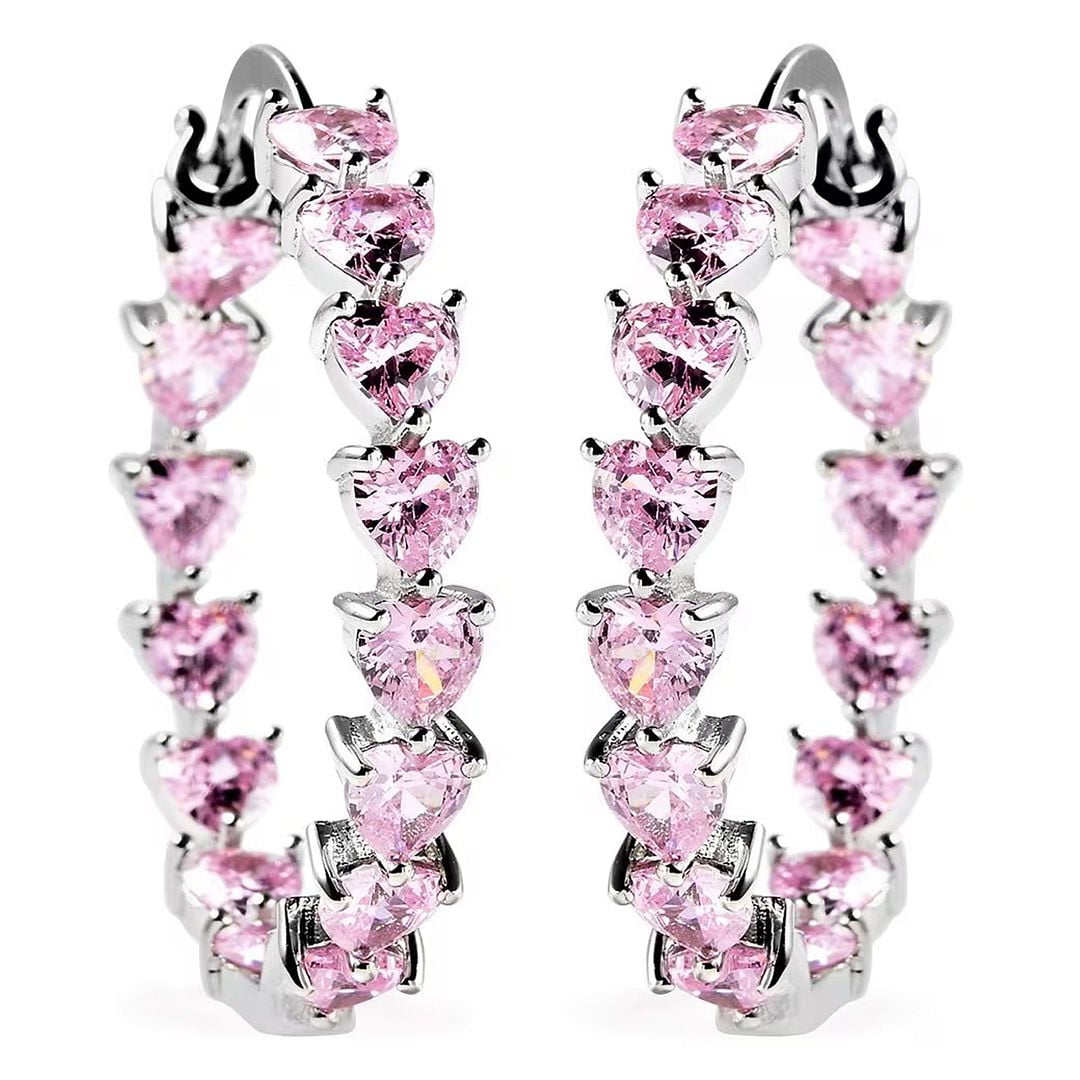 Shop LC Heart Shape Cubic Zirconia Inside Out Hoop Earrings - Pink