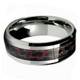 thumbnail image 2 of Tungsten Wedding Band Ring 8mm Men's Engagement Silver with Red and Black Carbon Fiber Inlay, 2 of 4