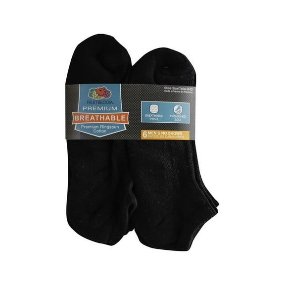 Fruit of the Loom Breathables 6 Pair No Show Socks-Mens Shoe Size 6-12