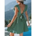thumbnail image 4 of CUPSHE Women's Mini Dress V Neck Flutter Sleeve Cotton Self Tie Back A Line Short Summer Cover Up Dress, 4 of 6