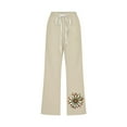 thumbnail image 4 of QATAINLAV Womens Loose Fit Capris Summer Lightweight Cotton Linen Beach Capri Pants Casual Drawstring Elastic Waist Pants Sunflower Print Cropped Trousers Khaki XXXL Hoy Oferta Flash, 4 of 5